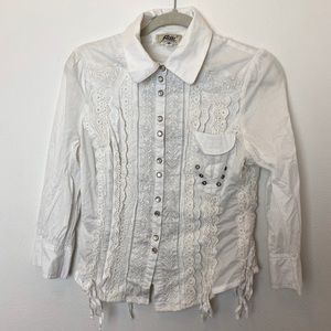 Flair Western Embroidered Lace Pearl Snap Shirt S